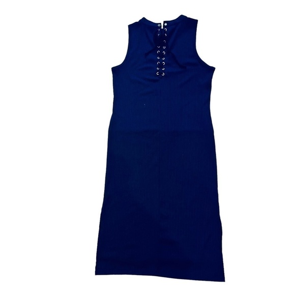 X BY GOTTEX Navy Blue Ribbed Sleeveless Lace Up Shift Midi Dress Size L - Picture 11 of 12